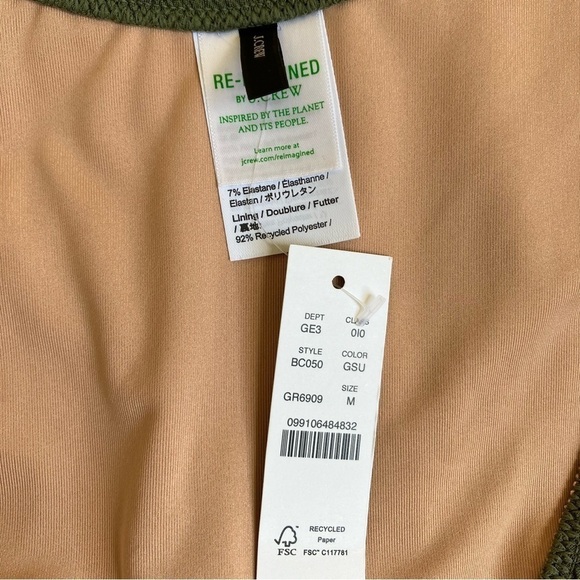 NWT J.Crew Olive Green Scrunchie Textured Curved Waist Cheeky Bikini Bottom Sz M - Picture 14 of 16